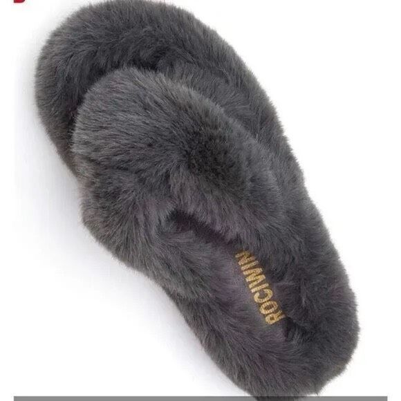 Women Cross Band Slippers Soft Plush Furry Cozy Open Toe Shoes Slip On, 11-12 - Picture 2 of 8